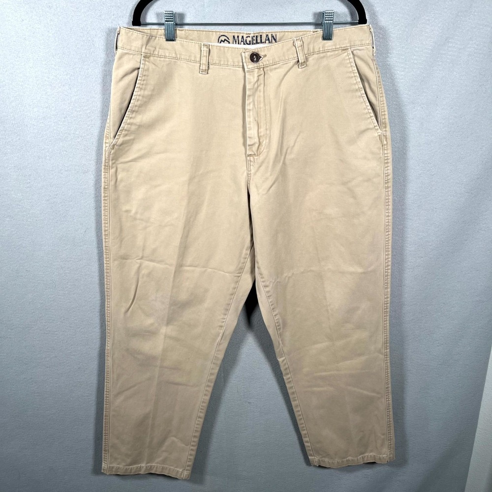 Magellan Chino Pants Mens 36x30 Beige Cotton Pockets Flat Front Straight Leg
